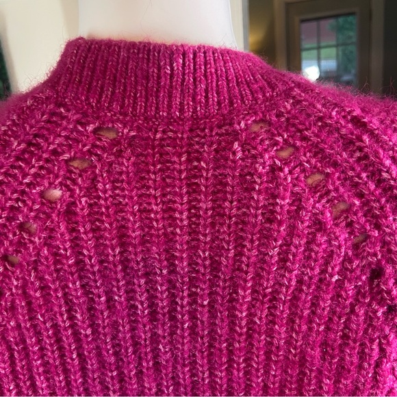 LOFT Fuchsia Pointelle Button-Up Sweater Cardigan Large Fuzzy - Picture 8 of 12